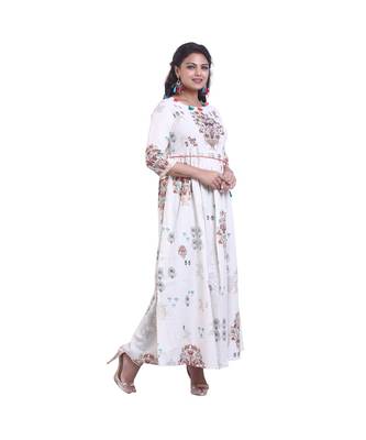 Cream Embellished Long Anarkali For Women 2