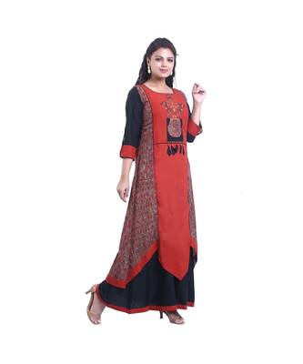 Designer Black  with Brown embroidered Layered Kurta For Women 2