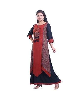 Designer Black  with Brown embroidered Layered Kurta For Women 3