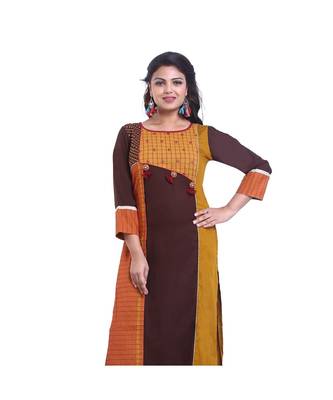 Mustard & Brown embroidered Long Kurta For Women 5