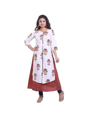 Brown & white Embellish Designer Kurta For Women 1