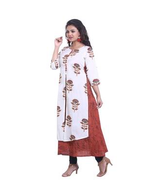 Brown & white Embellish Designer Kurta For Women 3