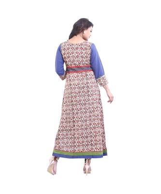 Cream Printed Designer A-line Kurta For Women 4
