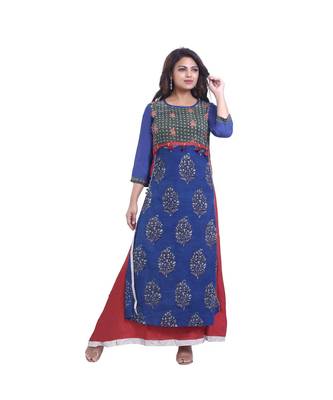 Blue Printed & embroidered Designer Kurta  For Women 1