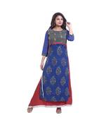 Blue Printed & embroidered Designer Kurta  For Women