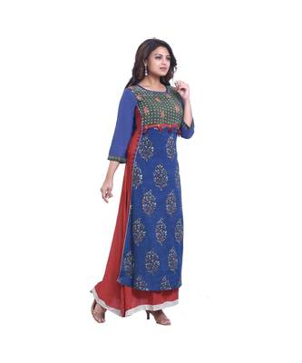 Blue Printed & embroidered Designer Kurta  For Women 2
