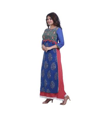 Blue Printed & embroidered Designer Kurta  For Women 3