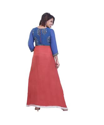 Blue Printed & embroidered Designer Kurta  For Women 4