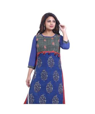 Blue Printed & embroidered Designer Kurta  For Women 5