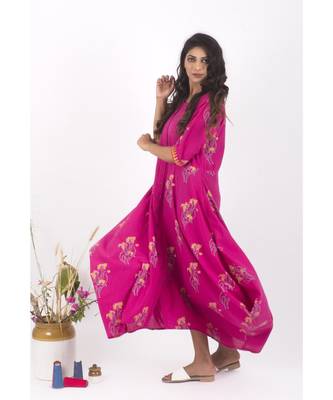 Pink Cotton Helene Hand Block print Dress 5 2