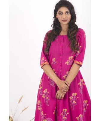 Pink Cotton Helene Hand Block print Dress 5 4