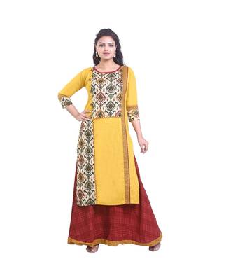 Designer Yellow & Maroon  Printed Kurta with Skirt For Women 1