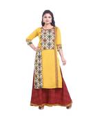 Designer Yellow & Maroon  Printed Kurta with Skirt For Women