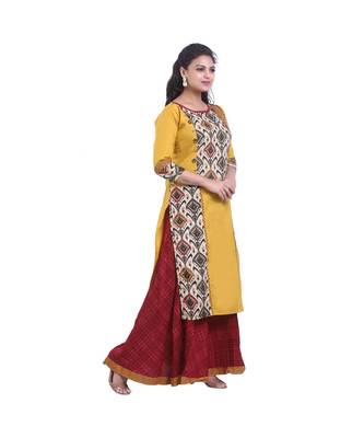 Designer Yellow & Maroon  Printed Kurta with Skirt For Women 2