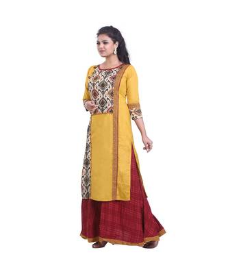 Designer Yellow & Maroon  Printed Kurta with Skirt For Women 3