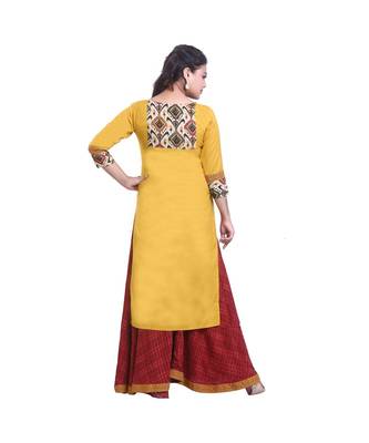 Designer Yellow & Maroon  Printed Kurta with Skirt For Women 4