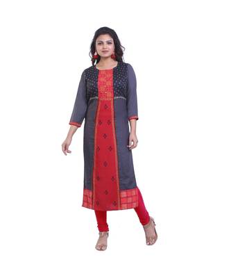 Designer grey & red Straight Kurta For Women 1
