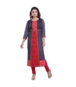 Designer grey & red Straight Kurta For Women