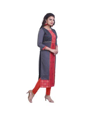 Designer grey & red Straight Kurta For Women 2