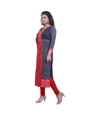 Designer grey & red Straight Kurta For Women 3