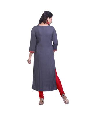 Designer grey & red Straight Kurta For Women 4