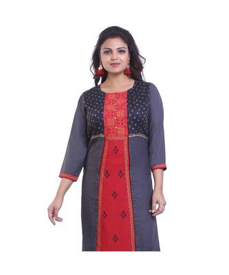Designer grey & red Straight Kurta For Women 5
