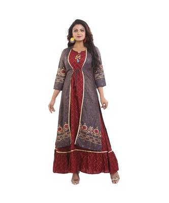 Designer Maroon Anarkali Kurta with Printed Jacket  For Women 1