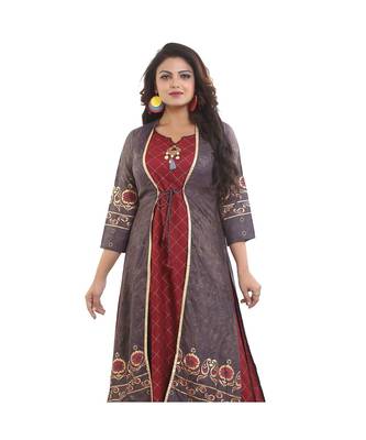 Designer Maroon Anarkali Kurta with Printed Jacket  For Women 5
