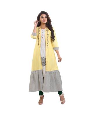 DesignerCream Printed Kurta with Attached Jacket  For Women 1