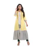 DesignerCream Printed Kurta with Attached Jacket  For Women