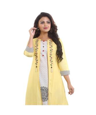 DesignerCream Printed Kurta with Attached Jacket  For Women 5
