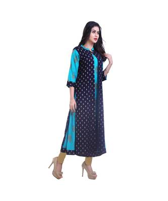 Turquoise kurta with jacket For Women 2