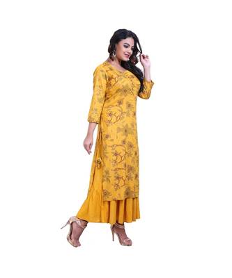 Mustard Attached Kurta With Jacket For Women 2