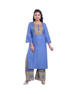 embroidered Kurta with Printed Palazzo  For Women 1