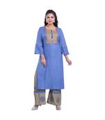 embroidered Kurta with Printed Palazzo  For Women