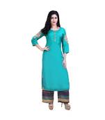 Green embroidered kurta with palazzo For Women