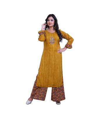 Mustard embellished kurta & Palazzo For Women 1