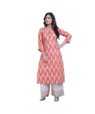Peach Kurta with Printed Palazzo For Women 1