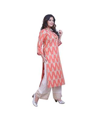 Peach Kurta with Printed Palazzo For Women 2