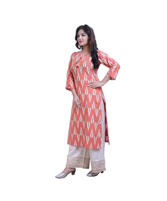 Peach Kurta with Printed Palazzo For Women 3
