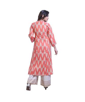 Peach Kurta with Printed Palazzo For Women 4