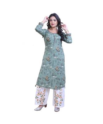 green Kurta with Palazzo For Women 1