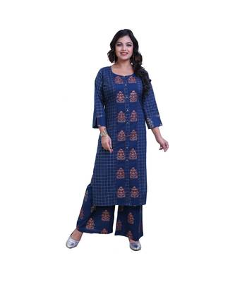 Dark Blue Kurta With Palazzo For Women 1