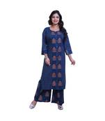 Dark Blue Kurta With Palazzo For Women