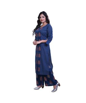 Dark Blue Kurta With Palazzo For Women 3
