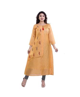 Designer Orange embroidered A-line Kurta  For Women 1