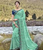   sky blue embroidered fancy fabric saree with blouse