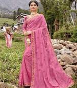   light pink embroidered fancy fabric saree with blouse