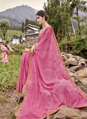   light pink embroidered fancy fabric saree with blouse 2