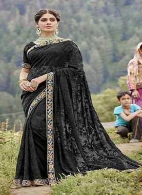 Black embroidered fancy fabric saree with blouse 1